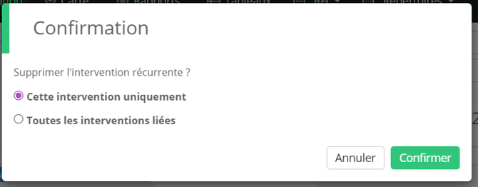 Affichage des options de modification adapté à la position de lintervention
