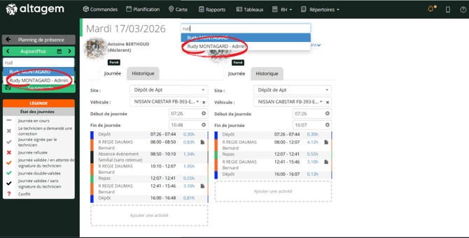Distinction visuelle des profils administrateurs lors de la recherche.