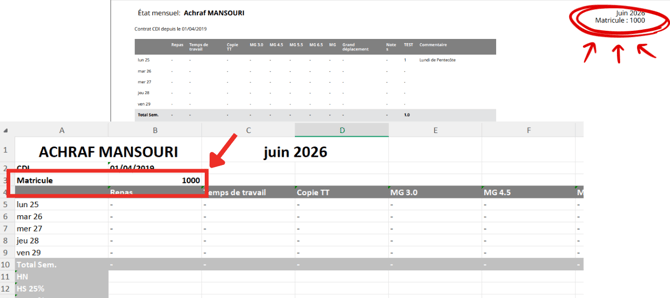 Intégration du matricule salarié sur les exports PDF et Excel des pré-fiches.