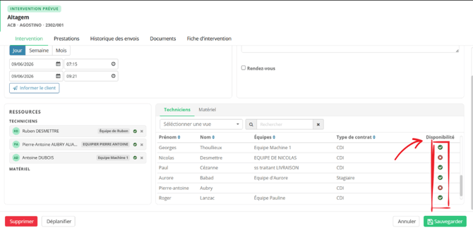 Aperçu des nouveaux indicateurs de disponibilité dans l'onglet des ressources.