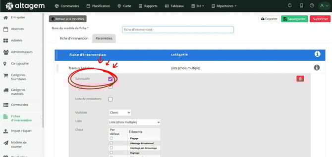 Interface de paramétrage montrant l'option Saisissable et son application en lecture seule sur l'application mobile
